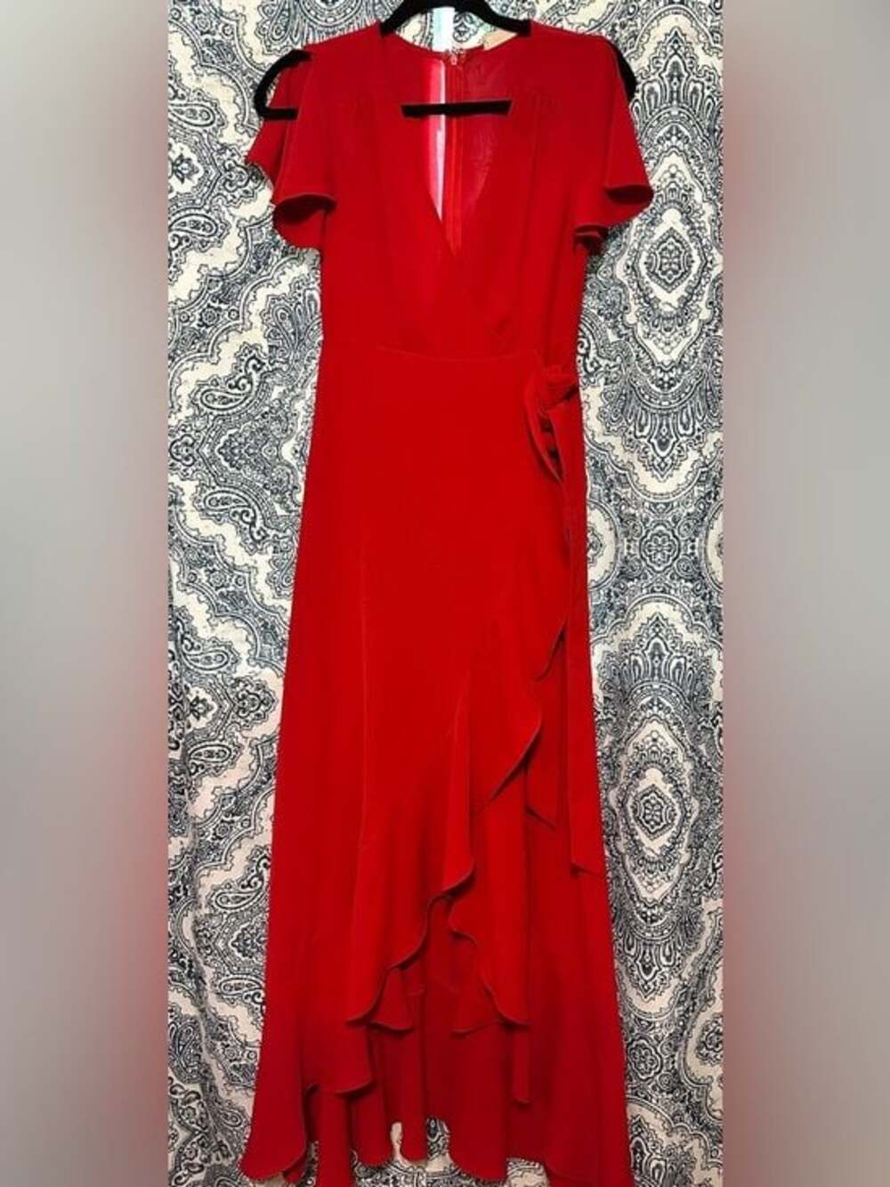 Altar’d State Springvale Red Ruffle Wrap Dress Size Small